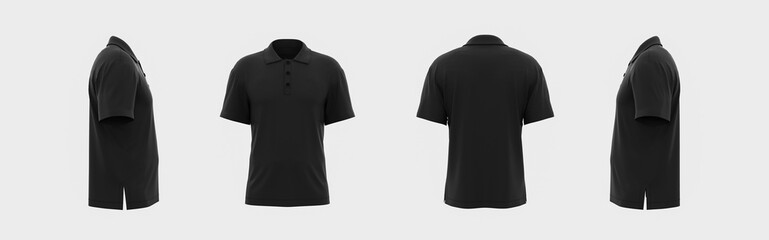 4 side view black sport polo golf or football logotype print emblem ready use free space isolated on solid background male textile mockup 3d rendering image