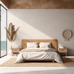 Simplicity in Rest Minimal Bedroom Interior with Home Decoration. AI