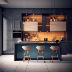 Contemporary Culinary Space Modern Kitchen Interior with Home Decor. AI