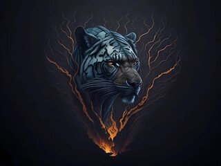 impressive and serious tiger head, tiger face, environmental pollution protest illustration, tiger representing animal life, by generative ai