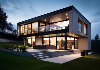 The appearance of the villa with a modern design sense, in the outdoor woods
