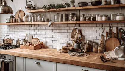 Fototapeta na wymiar Fresh food preparation in modern rustic kitchen generated by AI