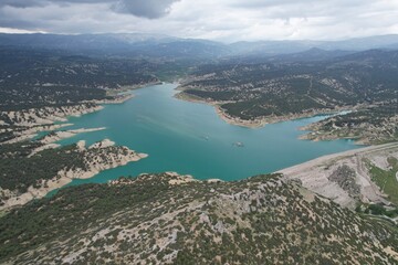 Obraz premium Aerial photo of drone view of Antalya Korkuteli dam lake 2023