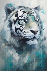 Artistic portrait of a white tiger. Generative AI.