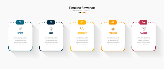 Timeline infographic design with 5 options or steps. Infographics for business concept. Can be used for presentations workflow layout, banner, process, diagram, flow chart, info graph, annual report.