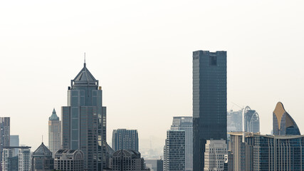 Fototapeta na wymiar Modern buildings skyline of metropolis Bangkok city. Urban panorama with skyscrapers. Copy space