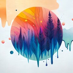 Watercolor splash art o a forest built with Generative AI