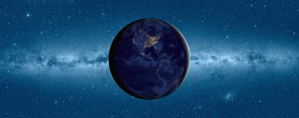 Planet Earth in front of the Milky Way galaxy 