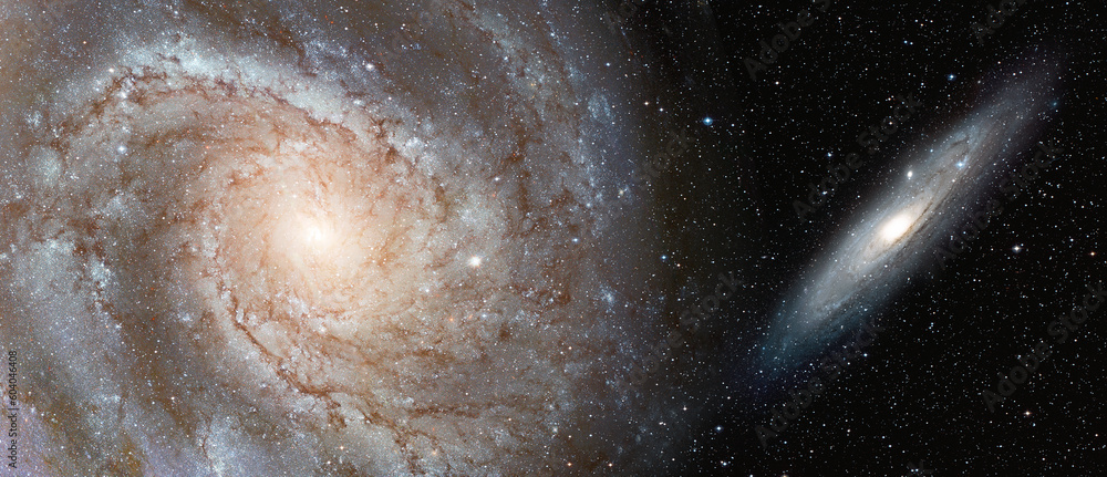 Poster milky way galaxy with close neighbor andromeda galaxy 