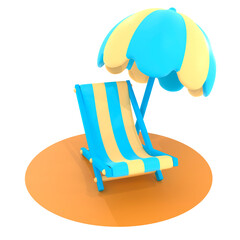 Chaise lounge with umbrella 3D illustration