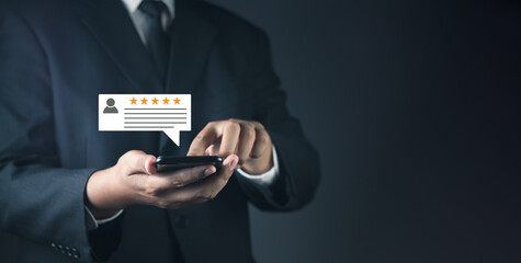 Customer or User give rating to service experiences review satisfaction feedback survey on online application, Customer can evaluate quality of service leading to reputation ranking of business.