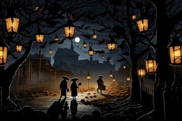 halloween night scene - Illustration created with generative ai