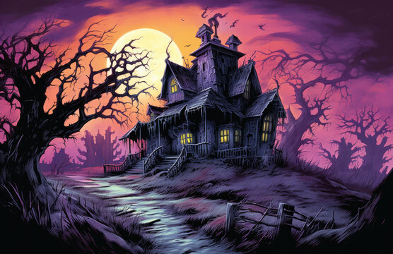 haunted house - Illustration created with generative ai