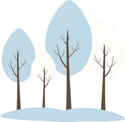 Vector illustration with four trees with snow in winter in cartoon style	
