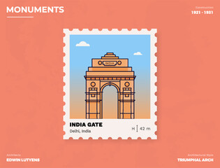 India Gate Monument Postage stamp ticket design with information-vector illustration design