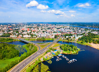 Yaroslavl city, Volga river aerial view