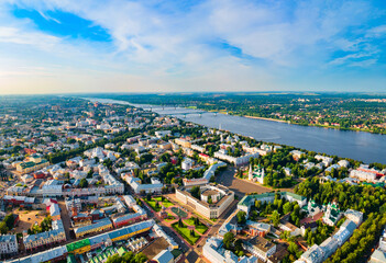 Yaroslavl city, Volga river aerial view