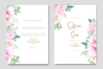 wedding invitation card with floral leaves watercolor