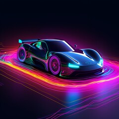 Fototapeta na wymiar Neon Sportscar for Wallpapers, made with Generative AI. 