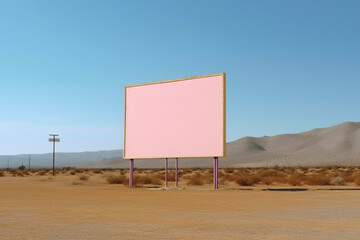 Generative AI illustration of empty advertising signboard with street light pole against cloudless blue sky in sandy countryside on sunny day