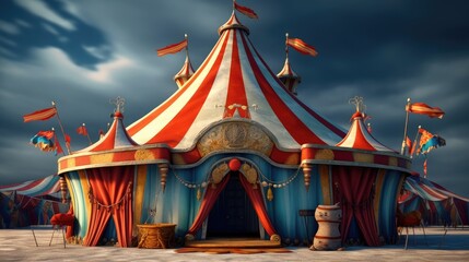 Magial colorful fairy tale circus tent. Generative AI - obrazy, fototapety, plakaty