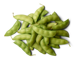 pile of pea pods, type of legume that is widely cultivated for its nutritious seeds and pods, freshly harvested vegetable isolated, taken straight from above