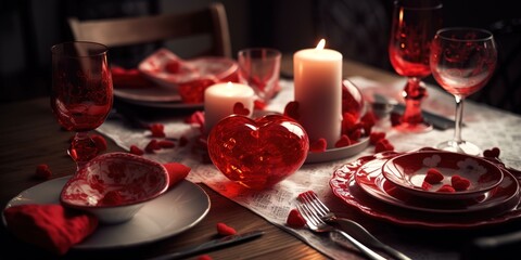 Obraz na płótnie Canvas Valentine day romantic table setting, generative AI