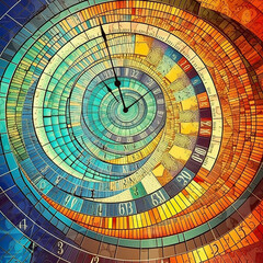 A colorful clock with a circular design on it. Generative AI.