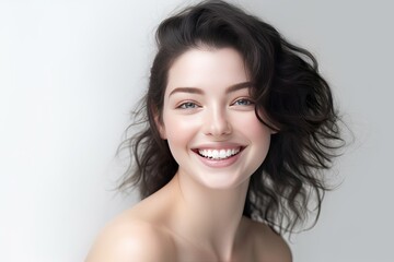 Naklejka premium Portrait of a happy, confident, and healthy Caucasian woman with glowing skin and positivity. Generative AI