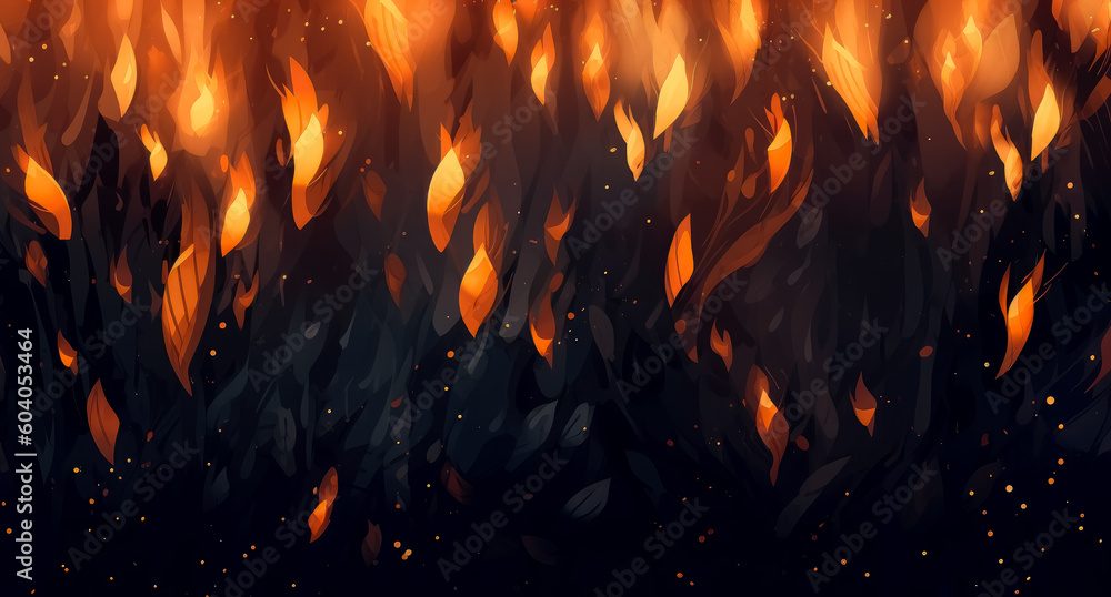 Wall mural flames and fire embers texture on a dark background. generative ai illustration.
