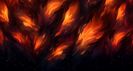 Flames and fire embers texture on a dark background. Generative Ai Illustration.