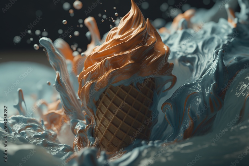Poster there is a waffle cone floating in the water. generative ai