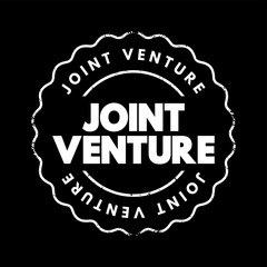 Joint Venture - business entity created by two or more parties, generally characterized by shared ownership and risks, text concept stamp