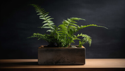 Fresh green fern in black vase indoors generated by AI