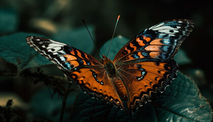Multi colored butterfly wing, fragile beauty in nature generated by AI