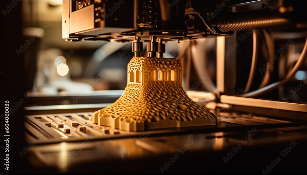 Poster metallic machinery making computer chips in a factory generated by ai