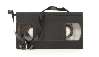 Broken video tape isolated on white background