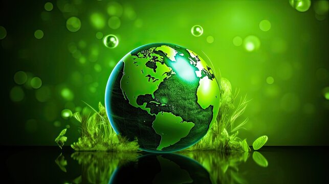 World Environment Day Concept with Green Globe. Blurred background and copy space. Generative ai