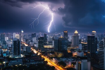 Fototapeta premium Thunderstorm in Bangkok, a dramatic lighting stirke
