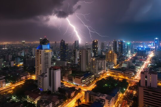 Thunderstorm in Bangkok, a dramatic lighting stirke