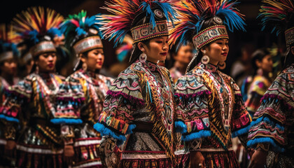 Fototapeta premium Indigenous cultures parade in traditional multi colored clothing generated by AI