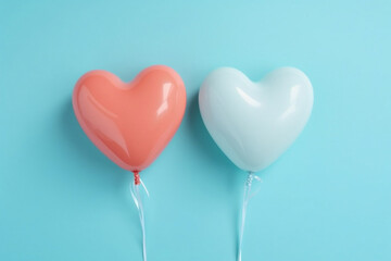 Fototapeta na wymiar Love is in the Air: Two Balloons Forming a Heart Shape on Light Blue Background, generative AI
