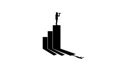 Business analytics silhouette, businessman looking through a spyglass stands at the top of the chart - obrazy, fototapety, plakaty