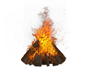 3d render realistic icon campfire with lump wood on transparent background