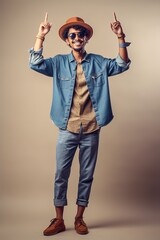 Fototapeta premium Young Indian handsome hipster man trendy style outfit denim shirt generative ai