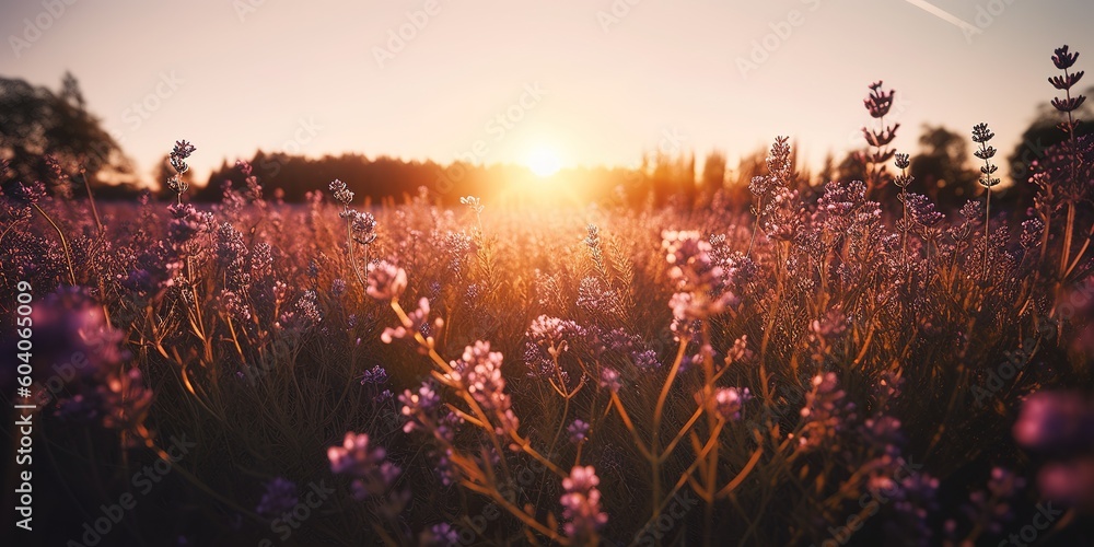 Aufkleber a swath of flora with the lowering sun as a backdrop generative ai