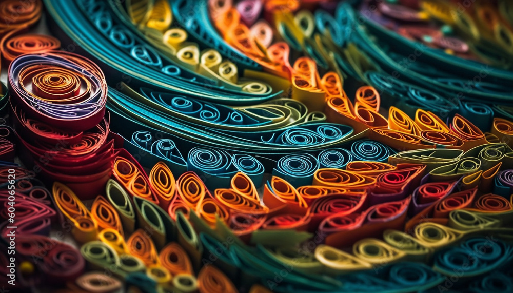 Poster vibrant spools of thread create colorful embroidery patterns generated by ai