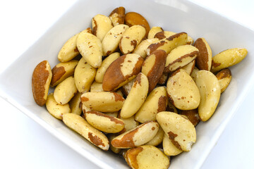 Close up of a dish of brazil nuts