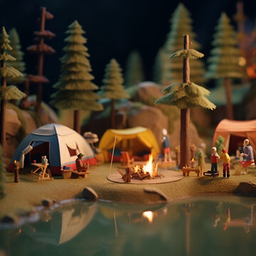 Miniature, Stop - motion animation style, Camping, Glamping, 1990s.