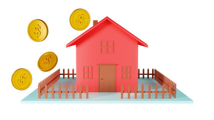 3d rendering Home and gold coins illustration transparency graphics